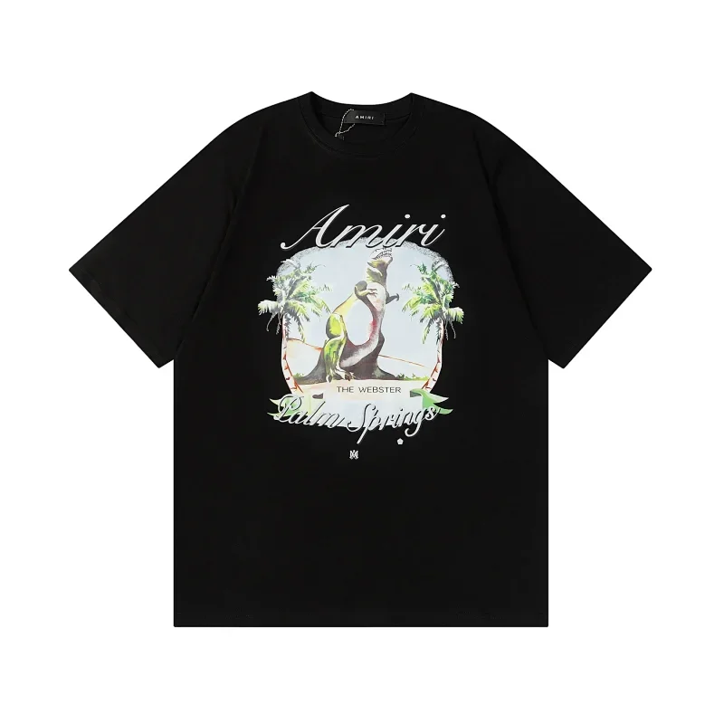 Amiri Black T-Shirt: Dinosaur & Palm Springs Graphic