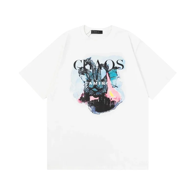 AMIRI White T-Shirt with CHAOS Dragon Print