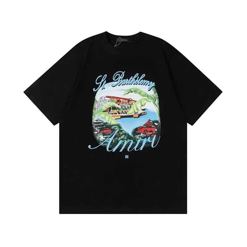 Amiri Black Island Landscape Print Short Sleeve