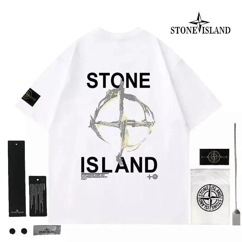 STONE ISLAND White Back Print Short Sleeve