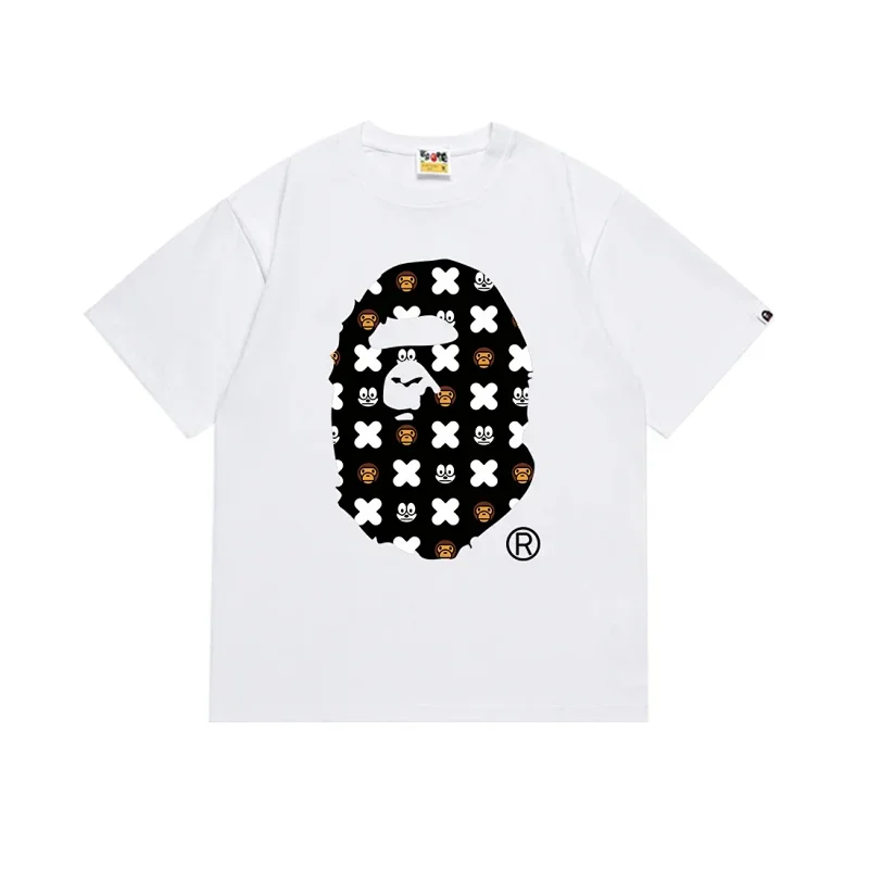 BAPE White T-Shirt: Ape Head Pattern