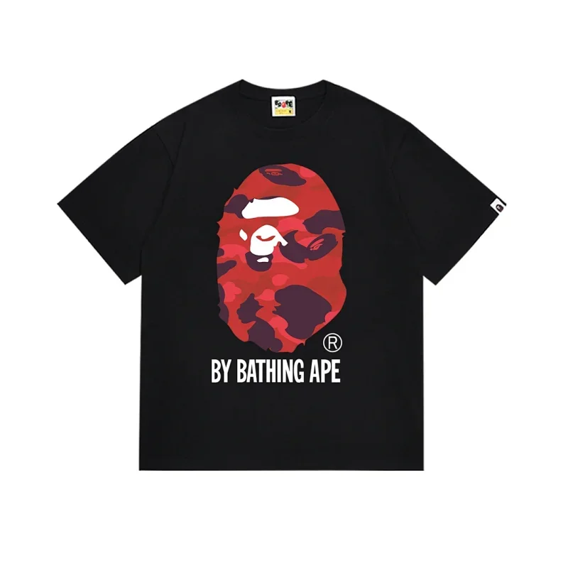 BAPE Black T-Shirt with Red Camo Ape Head Print