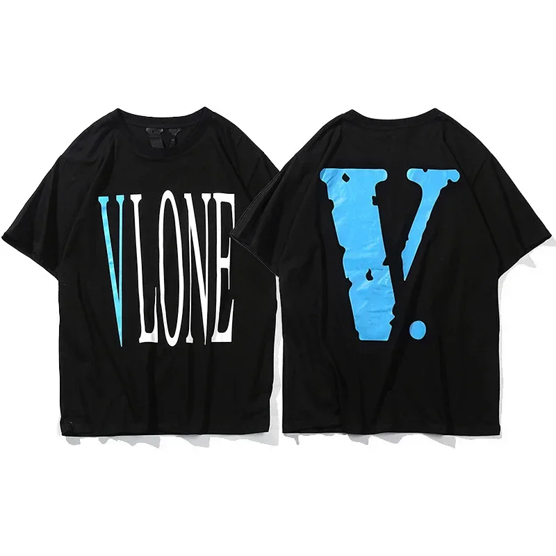 VLONE Black T-Shirt with Front Print & Blue Back V
