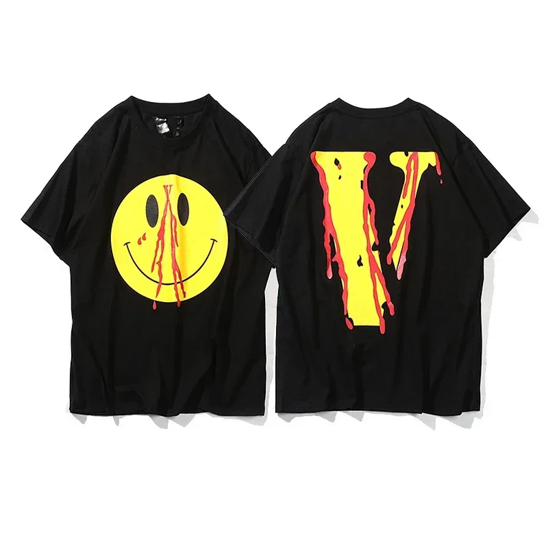 VLONE Black T-Shirt: Smiley & Red V Design