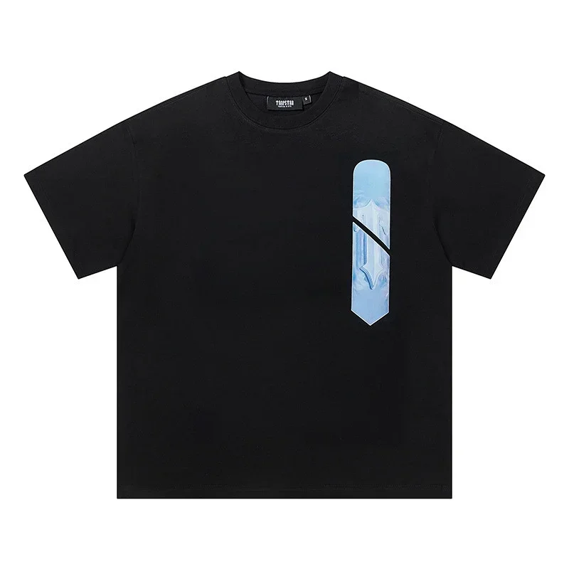 TROPHY Black T-Shirt Blue Graphic