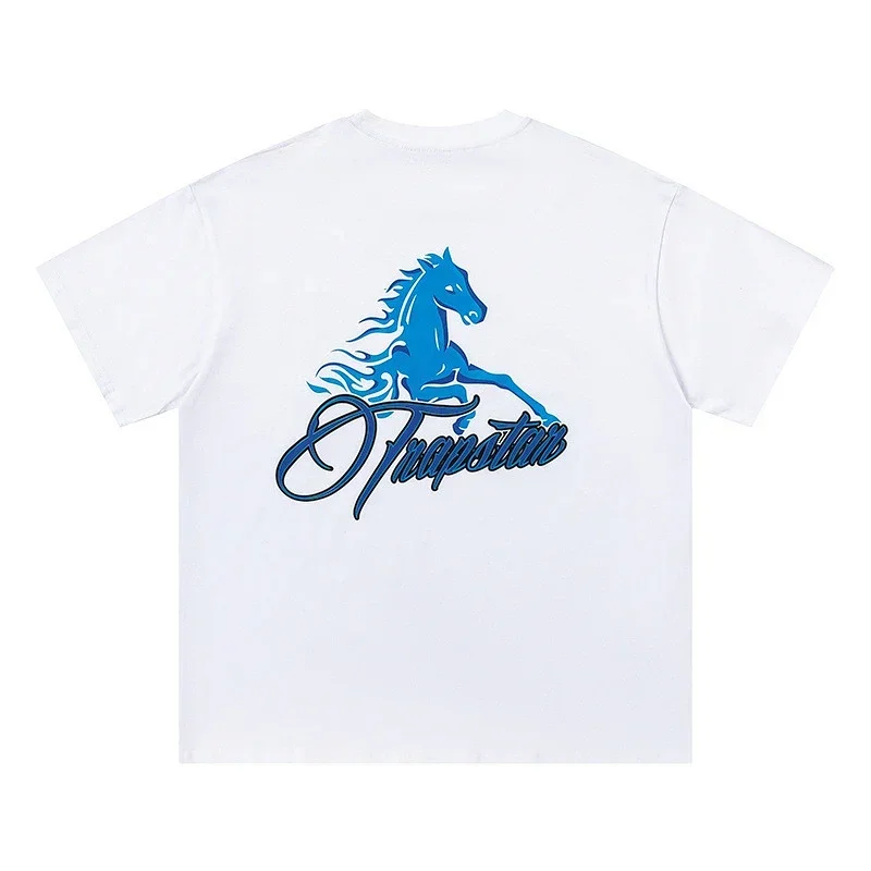 Trapstar White Tee with Blue Horse Graphic
