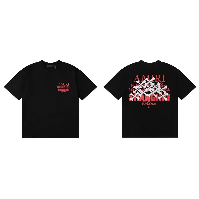 AMIRI Black T-Shirt Red Print White Bone Shanghai Design