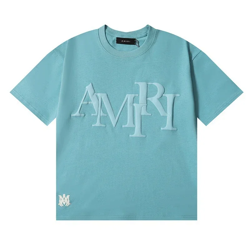 AMIRI Light Blue Embossed Letter Short Sleeve