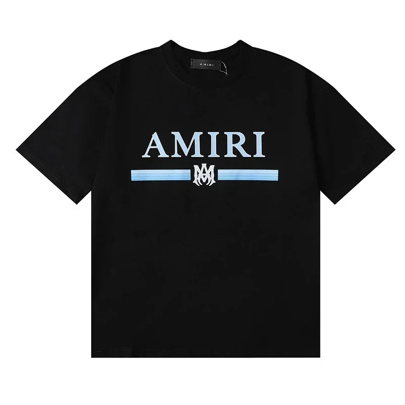 AMIRI Black Light Blue Stripe Short Sleeve