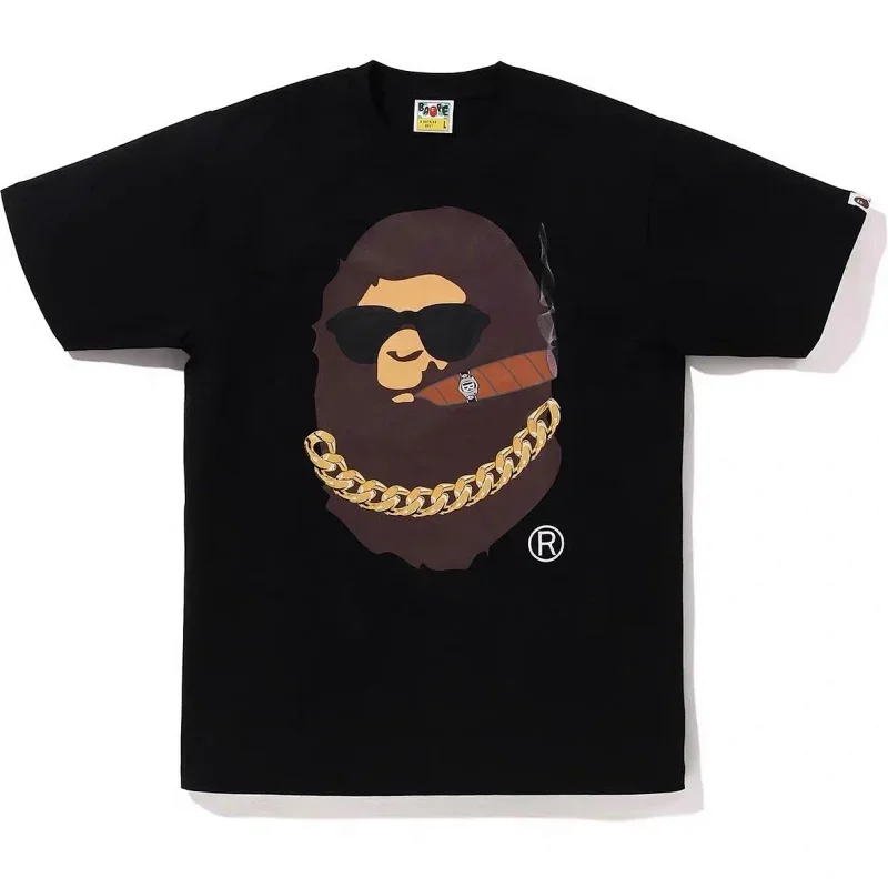 BAPE White Cigar Gold Chain Ape Head Tee