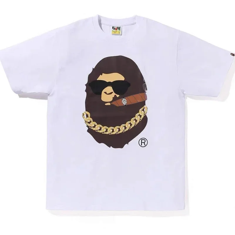 BAPE White Cigar Gold Chain Ape Head Tee