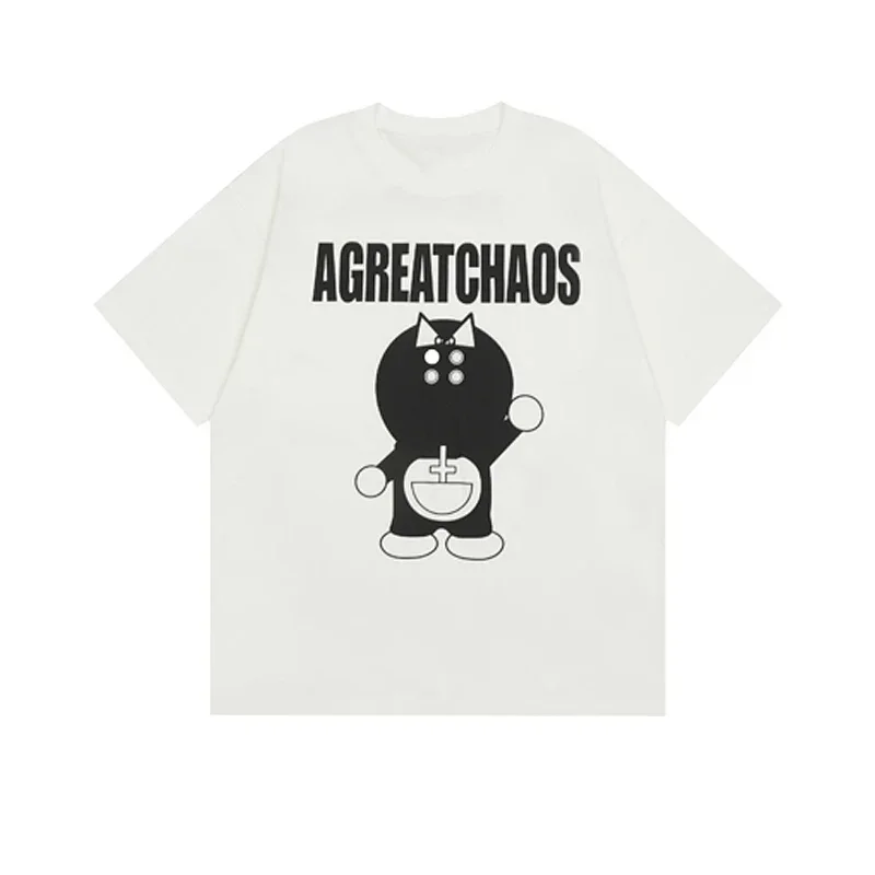 AGREATCHAOS Cartoon Print White T-Shirt