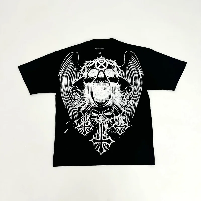 KEITH HARING Black T-Shirt Skull Wings Crosses Graphic