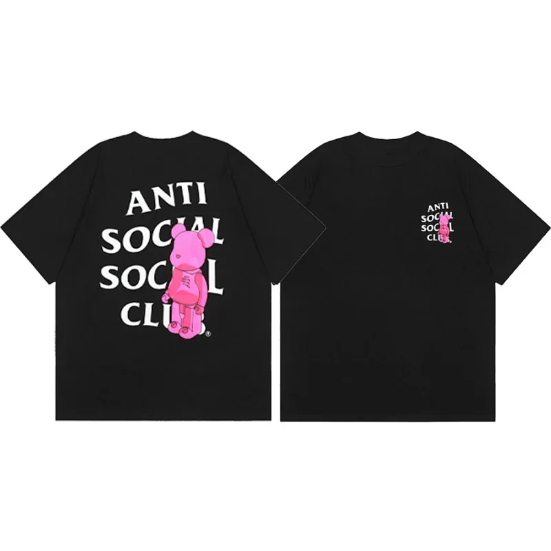 Anti Social Social Club Black T-Shirt with Pink Bear Print