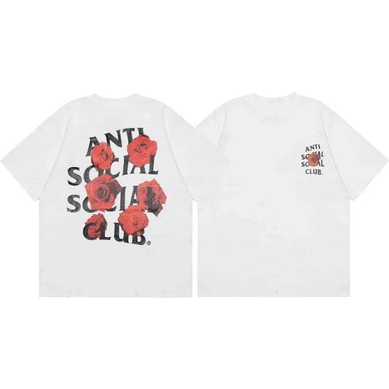 Anti Social Social Club White T-Shirt Red Rose Print