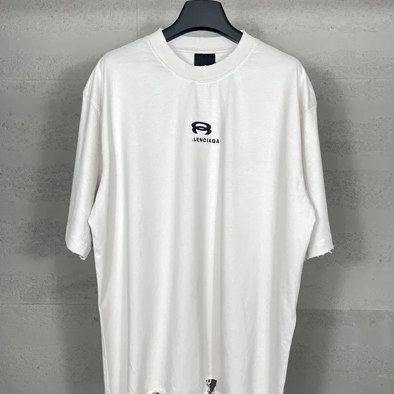 LENCIAGA White Distressed Logo T-Shirt