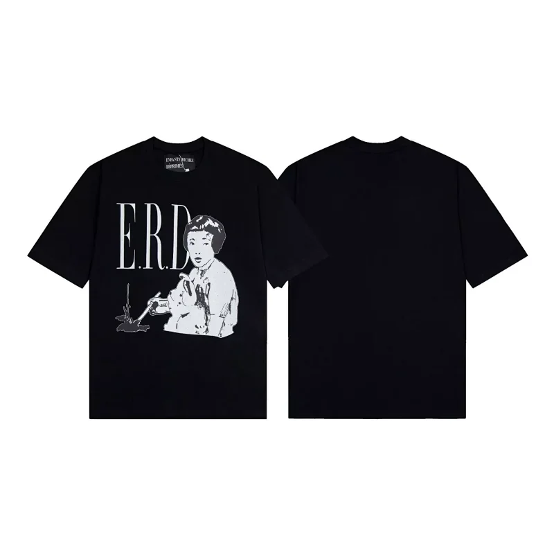 ERD Black T-Shirt with Character & Graphic Print