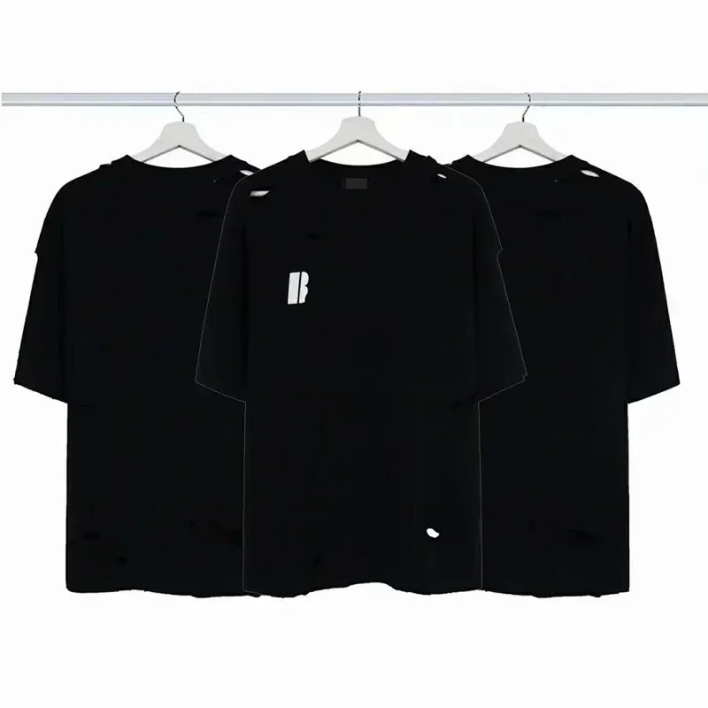 B Black Distressed Logo Oversized Tees