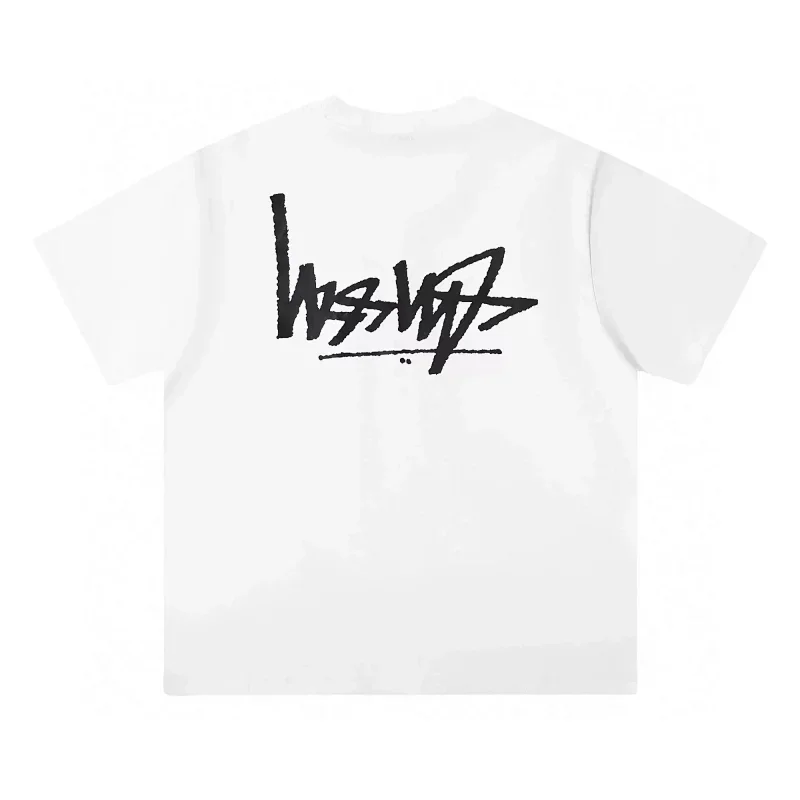 STUSSY White T-Shirt Black Graffiti Logo
