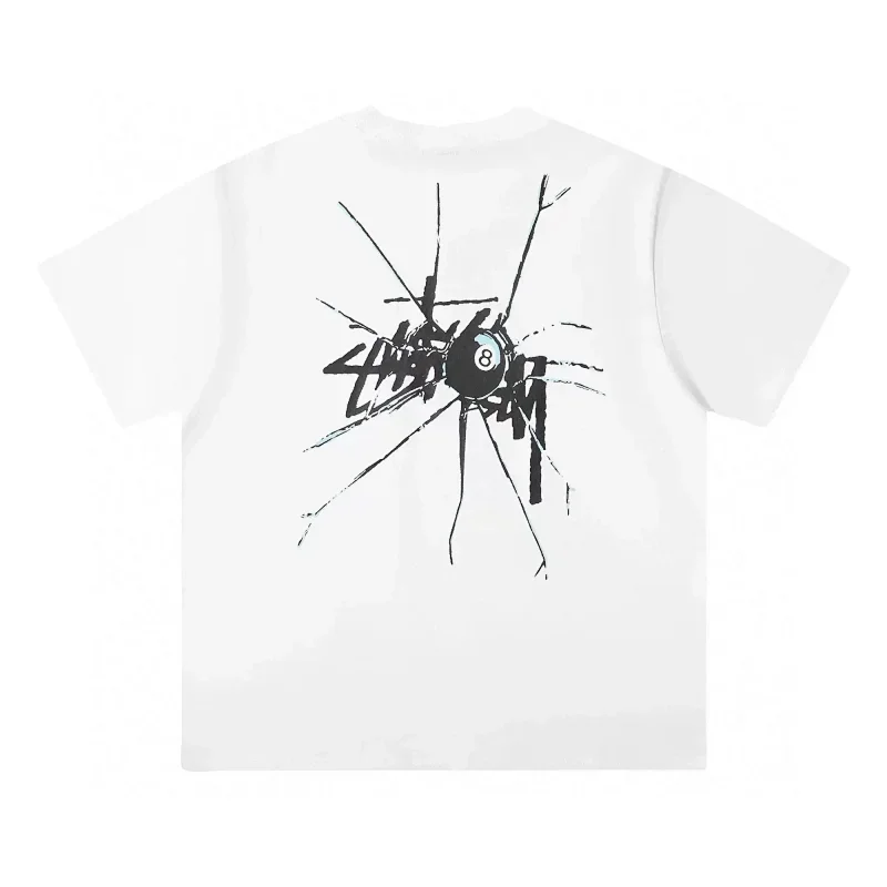 Stussy White 8-Ball Cracked Glass Graphic T-Shirt