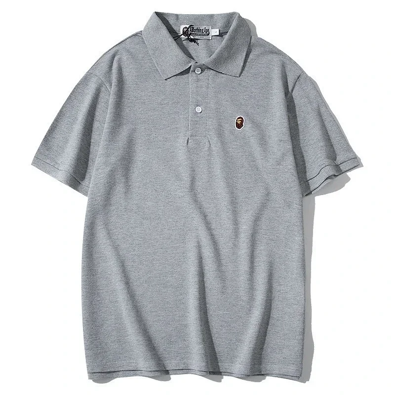 Bape Gray Polo with Ape Head Embroidery