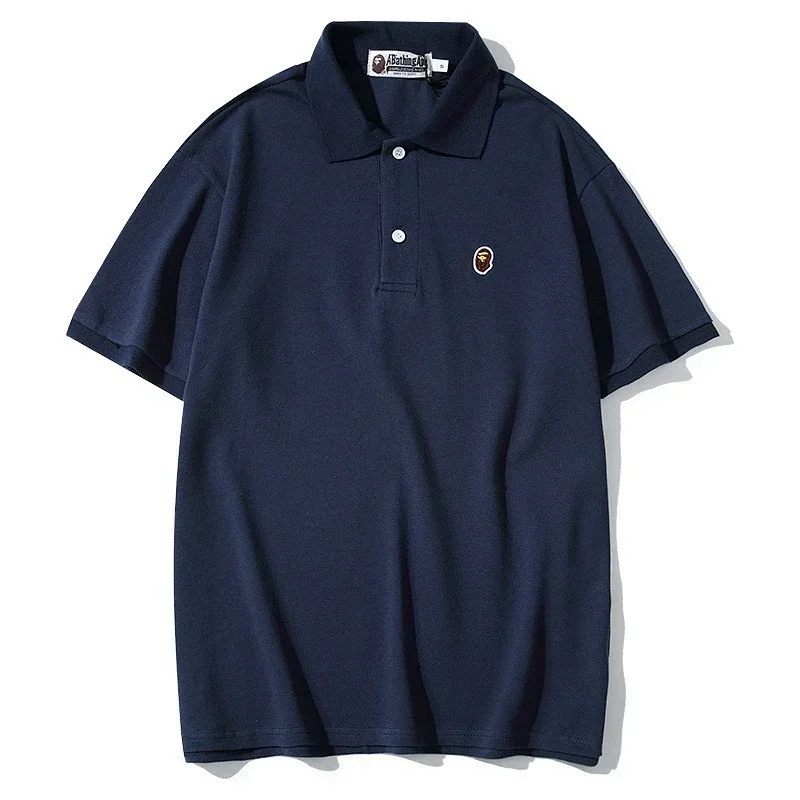 A Bathing Ape Navy Polo with Ape Head Embroidery