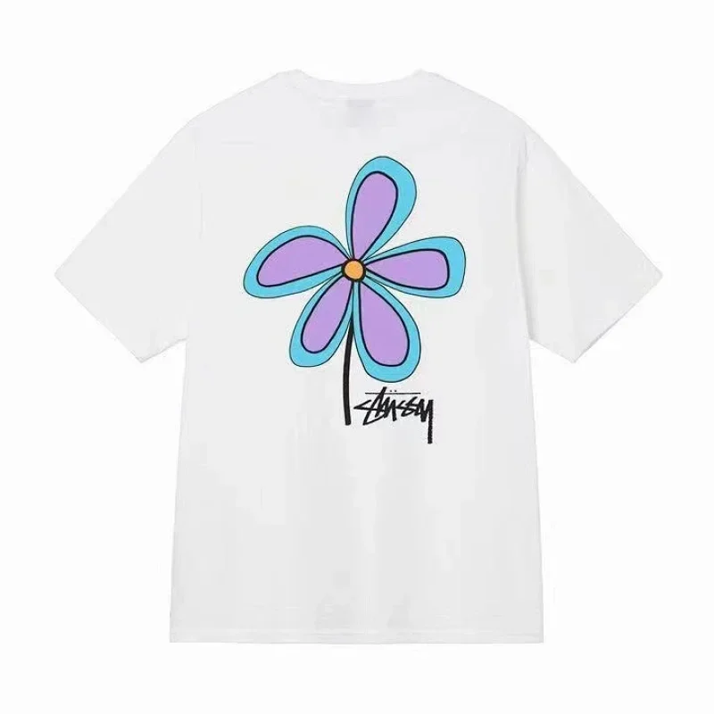 Stussy White T-Shirt with Floral Back Graphic