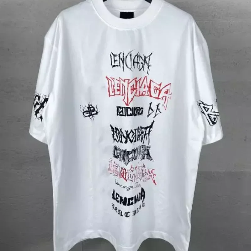 LENCIAGA White Multiple Graffiti-Style Brand Prints T-Shirt