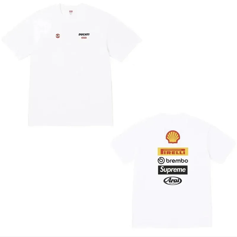 Supreme White Front DUCATI Logo Back Multiple Logos T-Shirt
