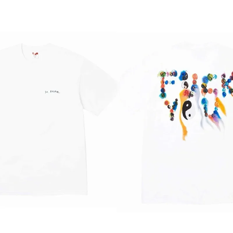 su reme White T-Shirt: Front "su. reme." & Back Yin-Yang Pattern