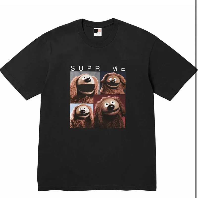 Supreme Black T-Shirt with Brown Dog Cartoon & "SUPR ME"
