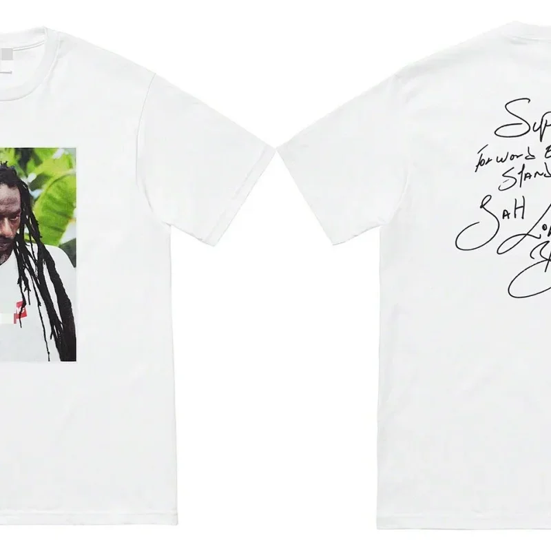 Supreme White Tee: Front Portrait, Back Text