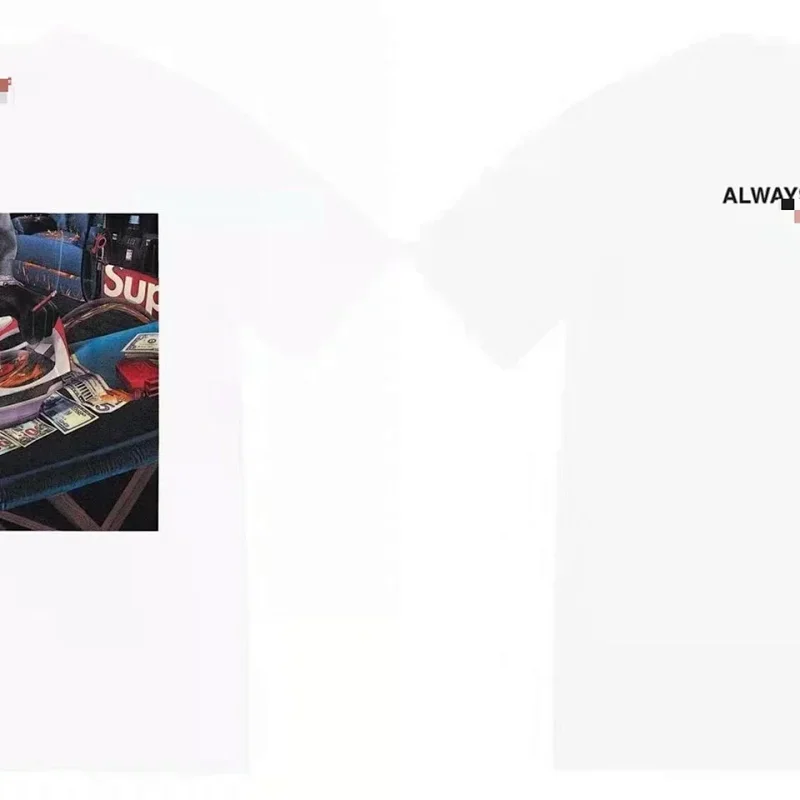 Supreme White Front Shoes Money Graphic Back ALWAY Text T-Shirt