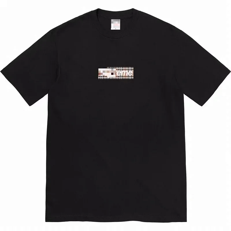 Supreme Black Plaid Chest Logo T-Shirt