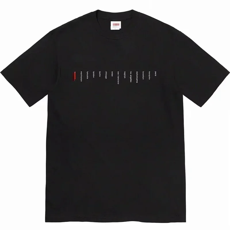 Supreme Black Text Red Logo Print T-Shirt