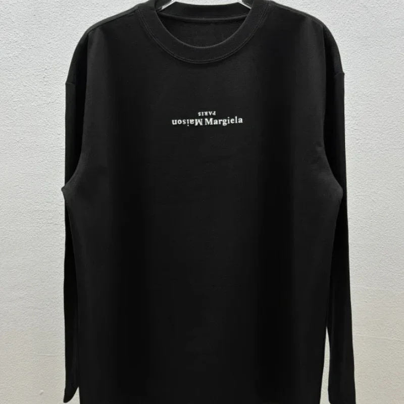 Margiela Black Long Sleeve Inverted Text Print T-Shirt