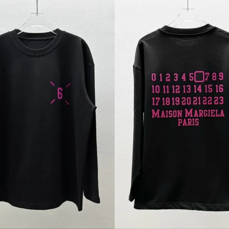 Maison Margiela Black T-Shirt with Pink 6 Print