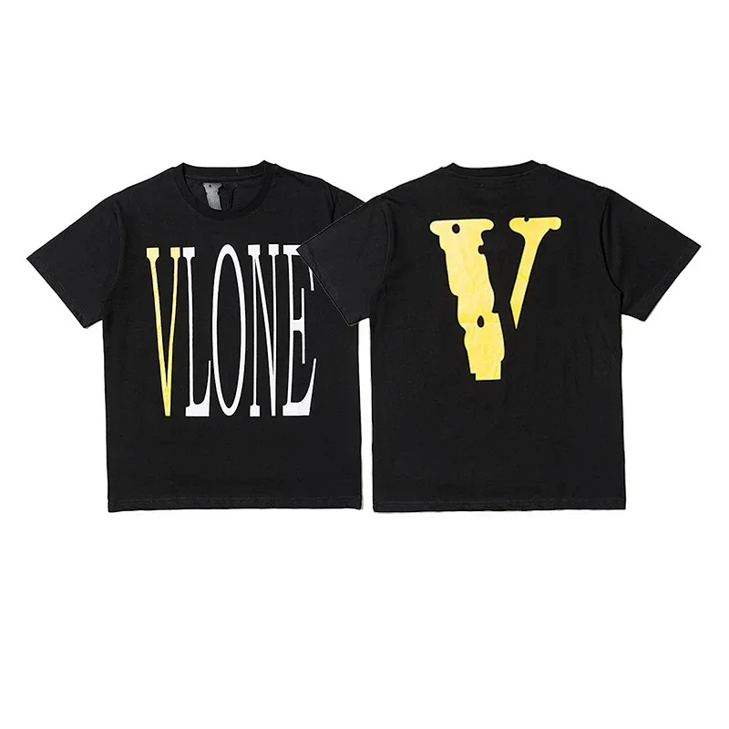 VLONE Black T-Shirt with Yellow V Design