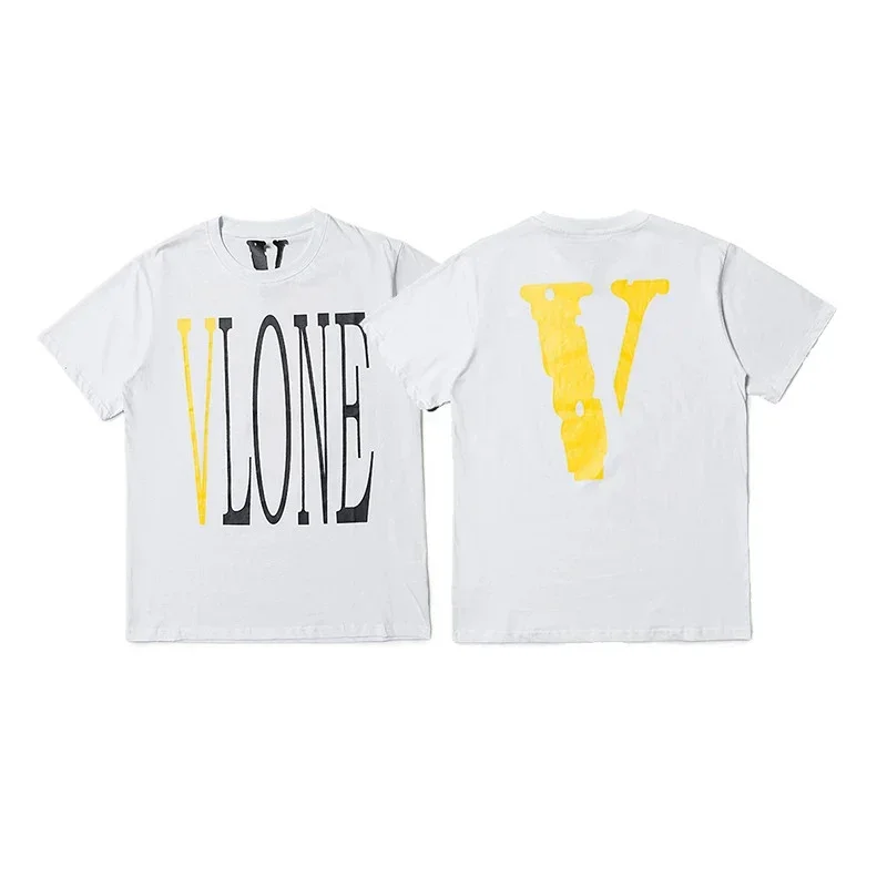 VLONE White T-Shirt: Yellow-Black Front, Yellow V Back