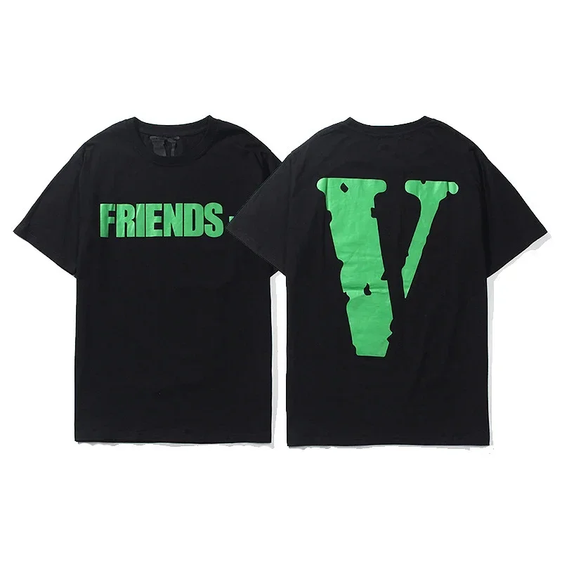 VLONE Black T-Shirt Green FRIENDS Print