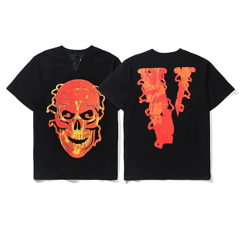VLONE Black T-Shirt Skull & Flame Print