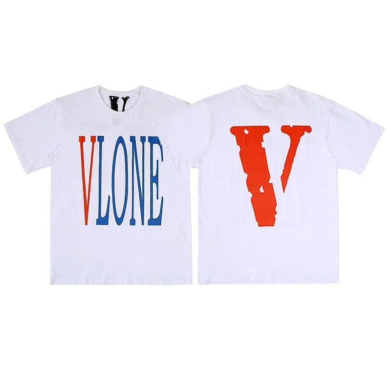 VLONE White T-Shirt Red&Blue Front, Red Back "V"