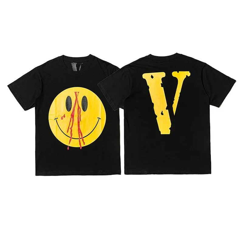 VLONE Black T-Shirt: Smiley Face & V Logo