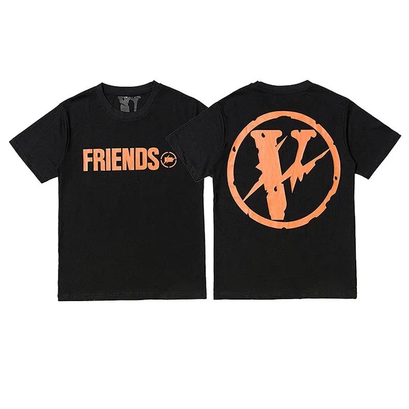 VLONE Black T-Shirt "FRIENDS" & Orange "V" Graphic