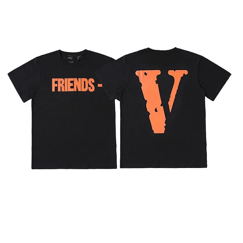 VLONE Black T-Shirt Orange "FRIENDS" Front & "V" Back Print