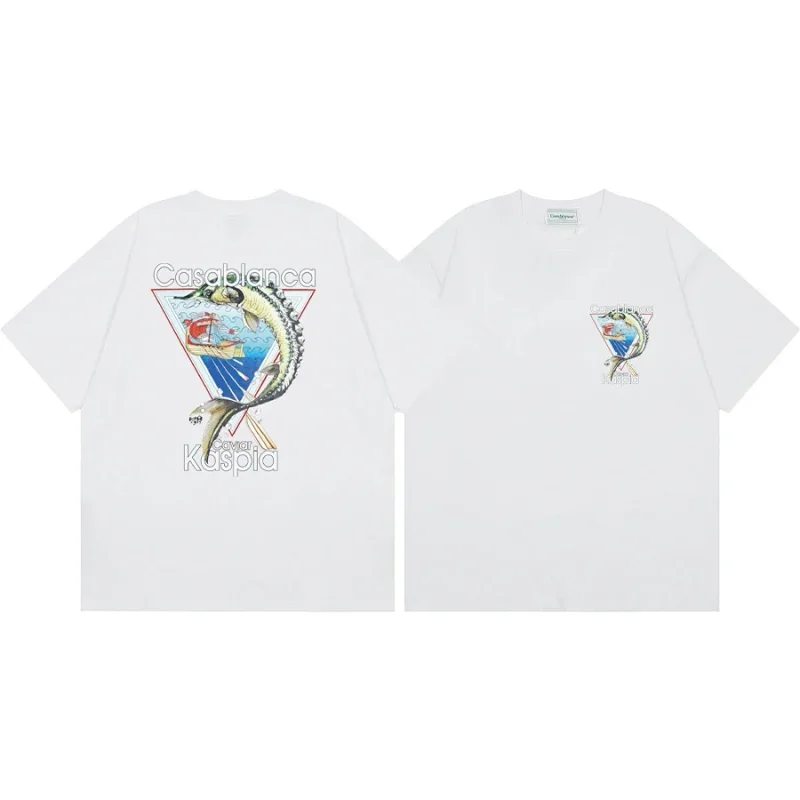 Casablanca White T-Shirt with Fish & Sailboat Graphics