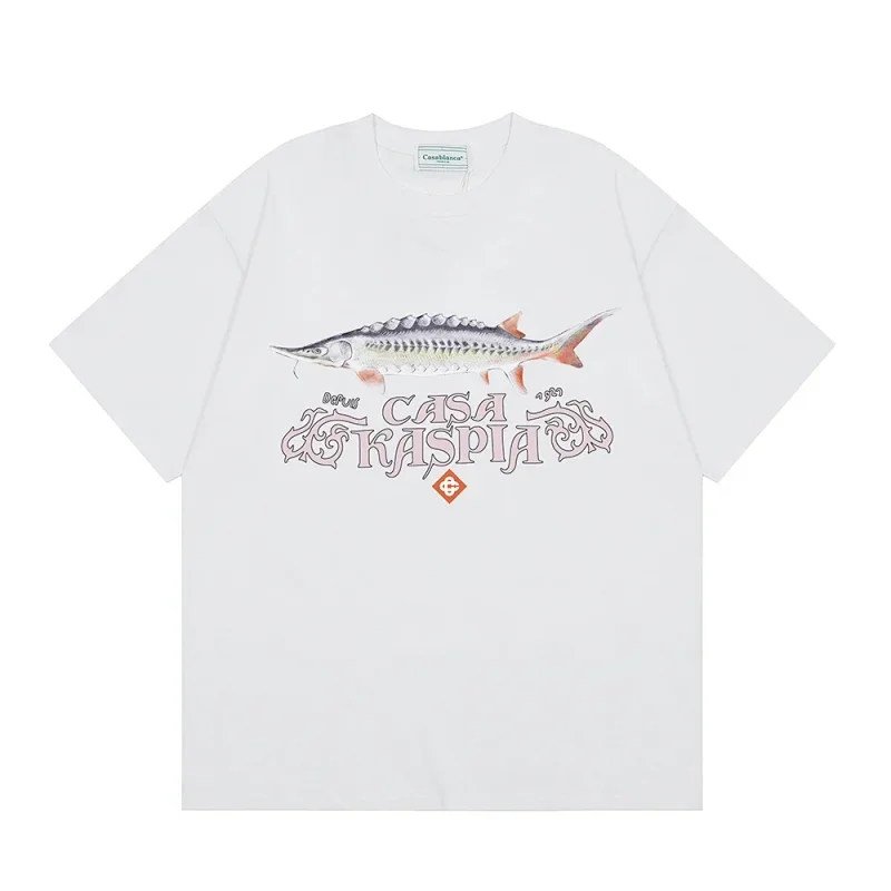Casablanca White T-Shirt: Sturgeon Print & CASA KASPIA
