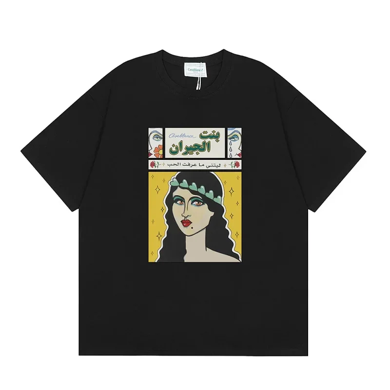 Camelback Black T-Shirt: Artistic Portrait & Arabic Print