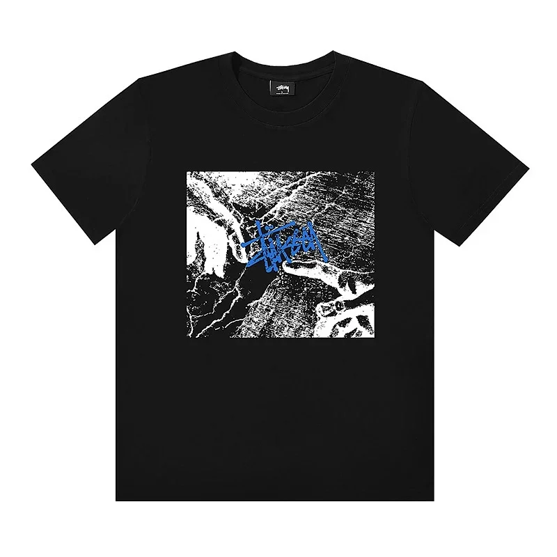 Stussy Black T-Shirt with Blue Logo