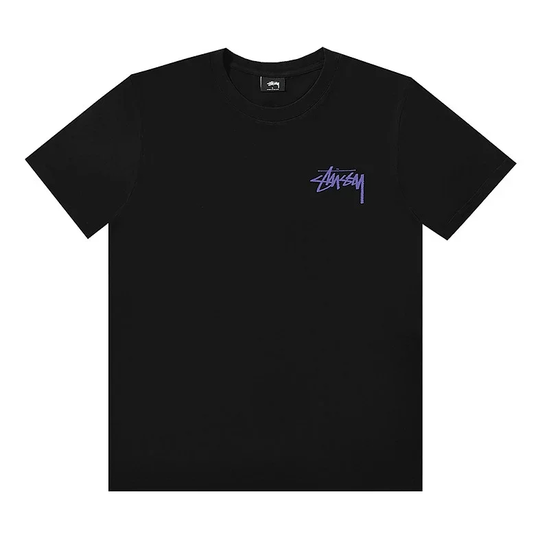 Stussy Black T-Shirt Purple Chest Logo
